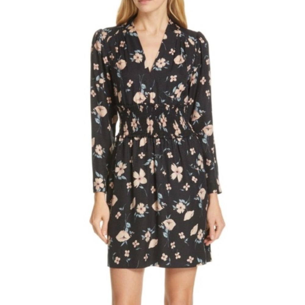 Rebecca Taylor Daniella Floral V-Neck Silk Dress